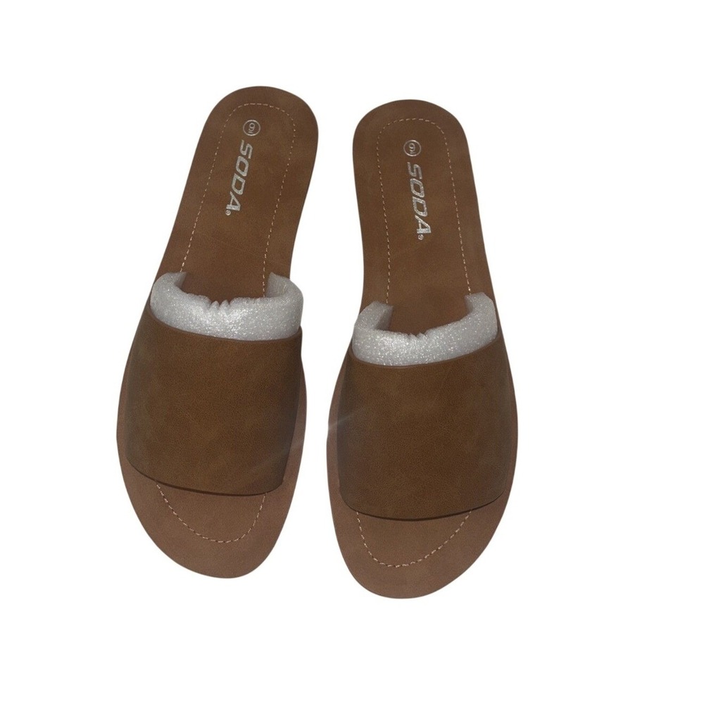 Soda Efron-S Womens Tan Nubuck Slide Sandals Flat Slip On Shoes Size 9 NEW